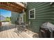 Outdoor patio with wood flooring, metal railing, table with four chairs and grill at 155 Hoover Dr, , IN 46164