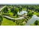Aerial shot showcasing the lush landscape, winding road and beautiful pond at 18 Lost Run Ln, Zionsville, IN 46077