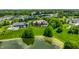 Magnificent aerial view of stately houses, lush green lawns, and a serene pond, reflecting blue skies at 18 Lost Run Ln, Zionsville, IN 46077