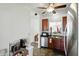 View of a kitchen with stainless steel appliances and dark countertops, showcasing an efficient layout and modern finishes at 2253 Bridlewood Dr, Franklin, IN 46131