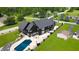 Aerial view of home showing backyard pool, patio, and lush landscaping in private setting at 3306 Mullinix Rd, Greenwood, IN 46143