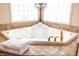 A large soaking tub with gold fixtures and a window view enhance this bathroom at 3306 Mullinix Rd, Greenwood, IN 46143