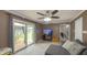Comfortable living room with ceiling fan, sliding glass door to a deck, and gray sectional sofa at 408 Ottawa Dr, Indianapolis, IN 46217