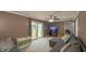 Living room featuring a gray sectional sofa, TV, sliding glass door to the backyard and deck at 408 Ottawa Dr, Indianapolis, IN 46217