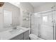 Modern bathroom with glass shower, floating shelves, and stylish vanity at 4281 Viewforth Ln, Bargersville, IN 46106