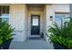 Elegant front door with decorative glass, flanked by lush ferns, creating a welcoming entrance at 4281 Viewforth Ln, Bargersville, IN 46106