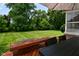 Backyard view of the lawn, landscaping, and an outdoor dining set on the patio at 4585 Abbey Dr, Carmel, IN 46033