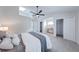 Bedroom features a vaulted ceiling with a skylight and double closets for extra storage at 8178 Foxchase Cir, Indianapolis, IN 46256