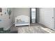 Bedroom featuring a white crib, area rug, curtains, and closet creating a cozy and inviting space at 11663 Winnower, Noblesville, IN 46060