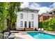 Large pool surrounded by lounge area and home offers a great backyard for relaxing and entertaining at 214 E St Joseph St, Indianapolis, IN 46202