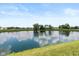 Community features include a serene pond reflecting the sky and surrounding greenery at 265 Gathering Ln, Greenwood, IN 46143