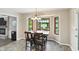 Dining room featuring a bay window with backyard view and a chandelier over the dining table at 8030 5 Points Rd, Indianapolis, IN 46259