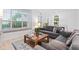Inviting living room with a gray sofa, a wooden coffee table, and large windows with a cushioned window seat at 9046 Sparta Dr, Fishers, IN 46038