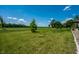 Expansive backyard featuring lush green grass and mature trees against a bright blue sky at 9407 Casey Rd, Pendleton, IN 46064