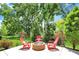 Cozy outdoor fire pit area with three Adirondack chairs, creating a perfect space for relaxation and entertainment at 1377 Sedona Dr, Carmel, IN 46032