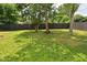 Spacious backyard with mature trees, green grass and full perimeter privacy fence at 1504 Manhattan Ave, Indianapolis, IN 46241