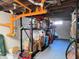 Basement storage area with shelves, boxes, and exposed ductwork, and a small window at 160 E Elm St, Morgantown, IN 46160