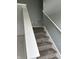 A carpeted staircase features a white handrail, leading to the next level of the home at 19236 Fox Chase Dr, Noblesville, IN 46062