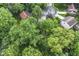 Aerial view of property showcasing mature trees and landscaping in a quiet cul-de-sac at 317 Heritage Ct, Fishers, IN 46038