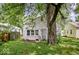 Backyard view of a single-story home with mature trees and a shed at 4034 N Temple Ave, Indianapolis, IN 46205