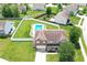 Stunning aerial view of home with a pool, fenced yard, and well-manicured lawn at 5063 Haywood Ln, Plainfield, IN 46168