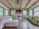 Bright living room with wood-burning stove, modern furnishings, and beautiful outdoor views at 5240 W 400 N, Fairland, IN 46126