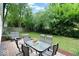 Landscaped backyard featuring a brick patio with an outdoor dining set at 5378 Rosslyn Ave, Indianapolis, IN 46220