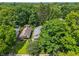Lush green canopy surrounds the property, in an aerial view of neighborhood streets at 5424 Broadway St, Indianapolis, IN 46220