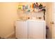The laundry room features modern washer and dryer units as well as built in wire shelving for storage and organization at 610 Sawtooth St, Westfield, IN 46074