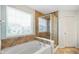 Bathroom showcasing a large soaking tub, a separate shower, and tiled accents at 6670 Shooting Star Dr, Whitestown, IN 46075