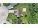 Overhead aerial view of backyard showcasing mature trees, trampoline, and sport court near the home at 8140 Bold Forbes Ct, Indianapolis, IN 46217