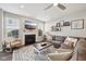 Comfortable living room with a cozy fireplace, neutral decor, and lots of natural light at 9707 Prairie Smoke Dr, Noblesville, IN 46060