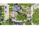 An aerial view shows houses with well-maintained lawns and tree-lined streets in a charming neighborhood at 1105 Windsor St, Indianapolis, IN 46201