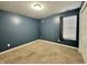 Blue bedroom with plush carpet, closet, and window for natural light to filter through at 1202 Tomahawk Pl, Martinsville, IN 46151