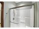 Close up of the large shower with glass door featuring modern fixtures at 182 Southwind Ln, Greenwood, IN 46142