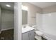 Clean bathroom featuring shower, vanity, and mirror, perfect for modern living at 2080 Bridlewood Dr, Franklin, IN 46131