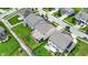 Aerial view of a suburban neighborhood featuring well-maintained homes with green lawns and fenced yards at 2282 Creekland Dr, Columbus, IN 47201