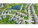 Aerial image of houses in a community near a pond, highlighting their proximity to nature and scenic views at 2282 Creekland Dr, Columbus, IN 47201