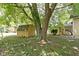 Backyard featuring a storage shed and mature tree at 29 E Caven St, Indianapolis, IN 46225