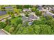Aerial view of a home showcasing its backyard pool and verdant surroundings in a peaceful neighborhood at 3399 Nottinghill Blvd, Plainfield, IN 46168
