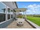 Backyard showcasing a covered patio with fire pit and well-maintained lawn, perfect for outdoor entertaining at 3650 Merchmont Rd, Bargersville, IN 46106