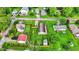 Aerial view showcasing cozy homes, well-maintained lawns, and mature trees in a peaceful residential neighborhood at 405 N Church St, Mooresville, IN 46158