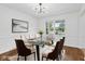 Staged dining room with modern glass table and stylish chairs at 6838 Johnson Rd, Indianapolis, IN 46220