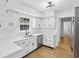 Modern kitchen featuring all-white cabinets, new countertops, and hardwood floors at 6838 Johnson Rd, Indianapolis, IN 46220