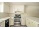 This kitchen features sleek appliances, ample counter space, and classic white cabinets with modern hardware at 7317 Lions Head Dr # A, Indianapolis, IN 46260