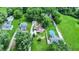 Overhead shot of a home, complete with a lush green lawn, driveway, and surrounding trees at 8019 E Hanna Ave, Indianapolis, IN 46239