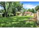 Spacious backyard with lush green grass and mature trees providing ample shade at 8019 E Hanna Ave, Indianapolis, IN 46239
