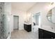 Bright bathroom featuring double sinks and a walk-in glass shower at 1872 Wellpark Dr, Westfield, IN 46074