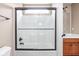 Bathroom featuring shower with a sliding glass door, single vanity, and neutral walls at 3720 Abney Highland Dr, Zionsville, IN 46077