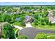 Breathtaking aerial shot of a brick home nestled in a lush, green community with a tranquil pond at 4279 Redwood Ct, Zionsville, IN 46077